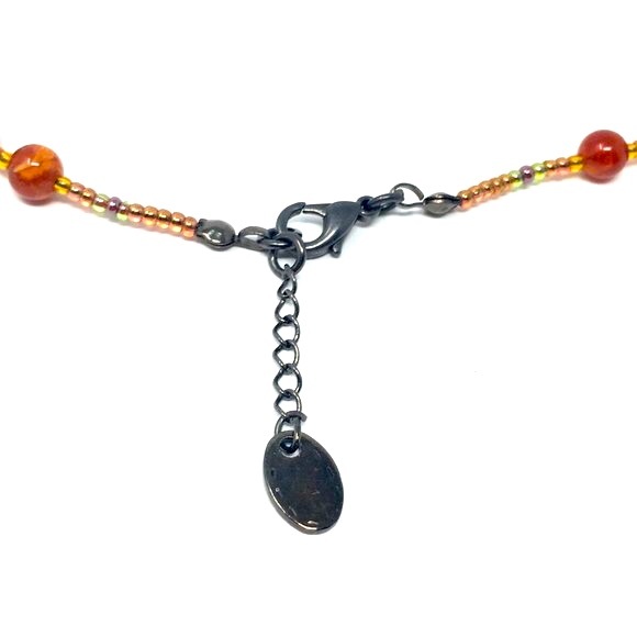 Handmade Fall Inspired Amber Toned and Carnelian Bead Choker Necklace - Picture 6 of 10